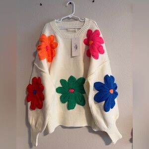 NWT Floral Knit 3D Sweater - White with Multicolor Flowers